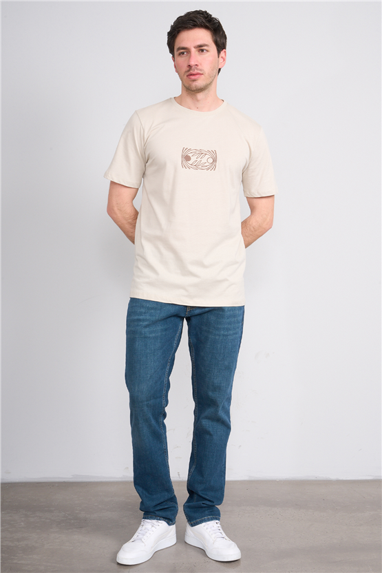 Çetinkaya Mentality 4752 Bisiklet Yaka Regular Baskılı T-shirt Vizon