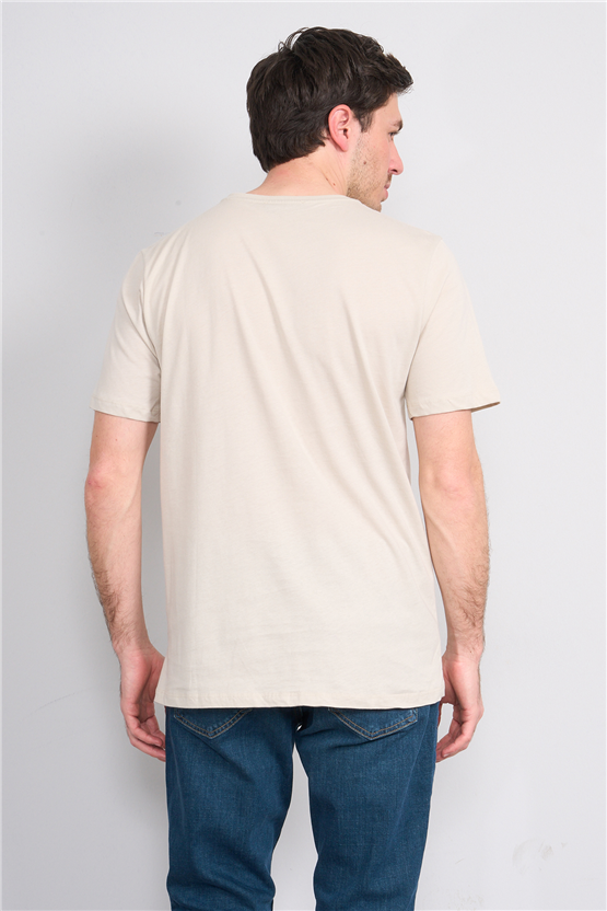 Çetinkaya Mentality 4752 Bisiklet Yaka Regular Baskılı T-shirt Vizon