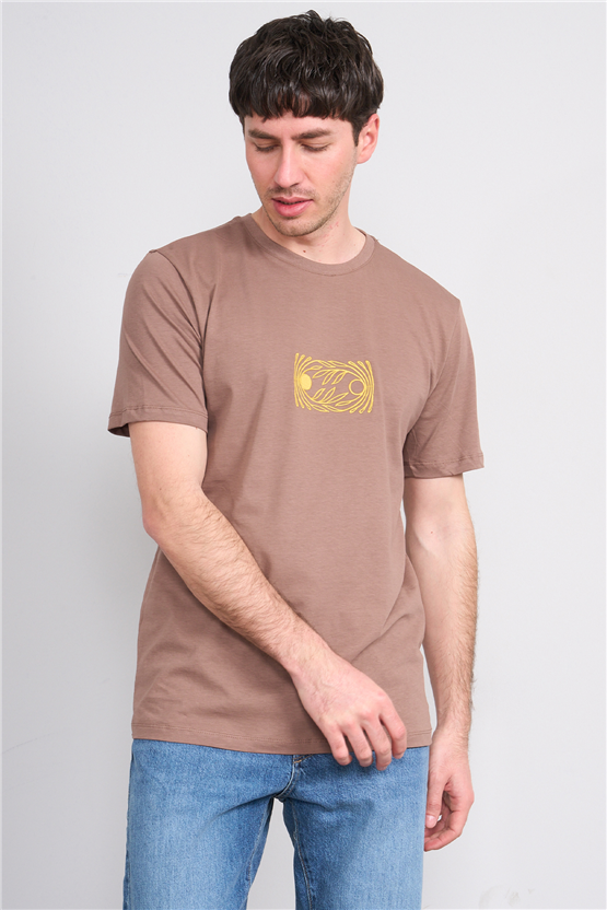 Çetinkaya Mentality 4752 Bisiklet Yaka Regular Baskılı T-shirt Kakao