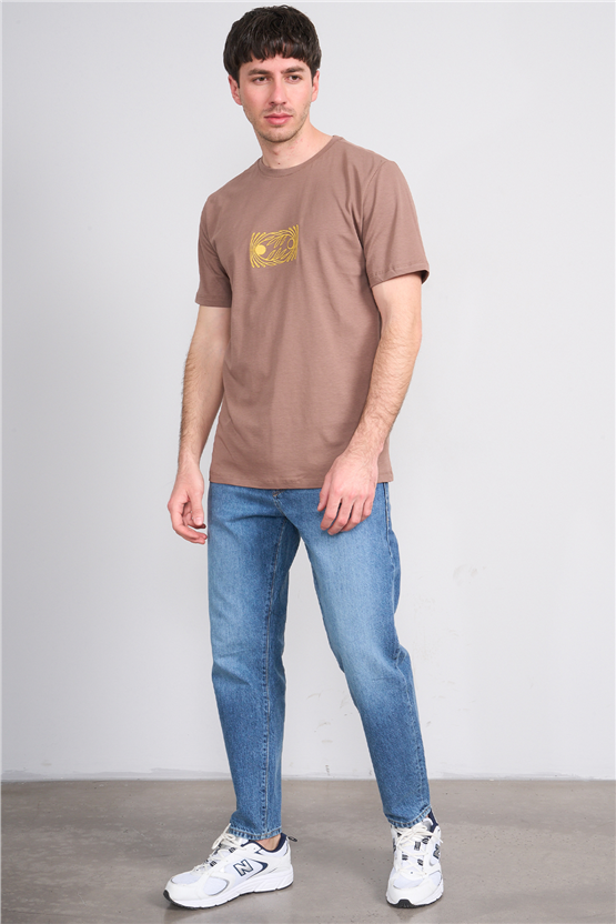 Çetinkaya Mentality 4752 Bisiklet Yaka Regular Baskılı T-shirt Kakao