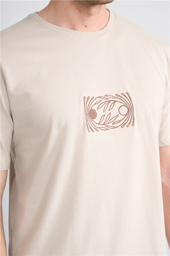 Çetinkaya Mentality 4752 Bisiklet Yaka Regular Baskılı T-shirt Vizon