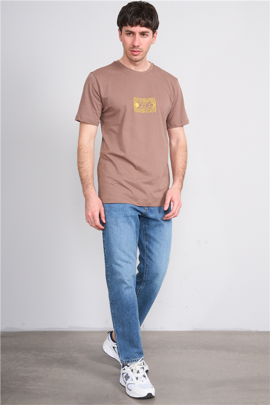 Çetinkaya Mentality 4752 Bisiklet Yaka Regular Baskılı T-shirt Kakao