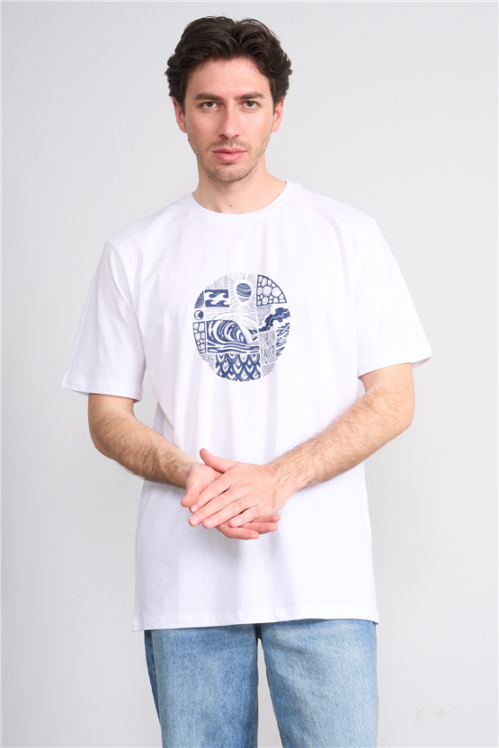 Çetinkaya Mentality 4754 Bisiklet Yaka Regular Baskılı T-shirt Beyaz