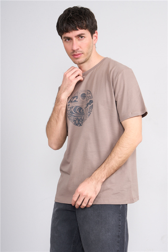 Çetinkaya Mentality 4754 Bisiklet Yaka Regular Baskılı T-shirt Koyu Vizon