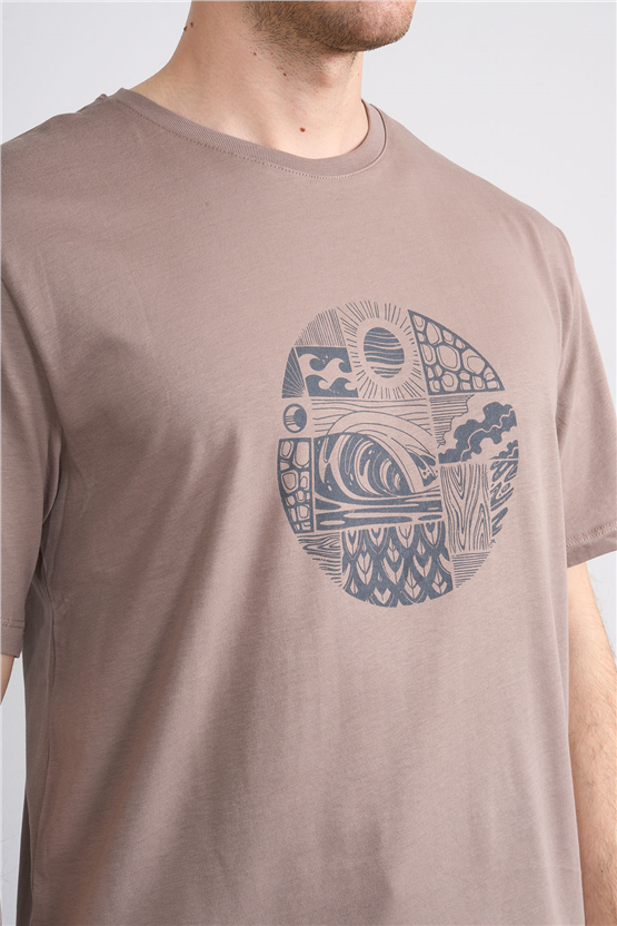 Çetinkaya Mentality 4754 Bisiklet Yaka Regular Baskılı T-shirt Koyu Vizon