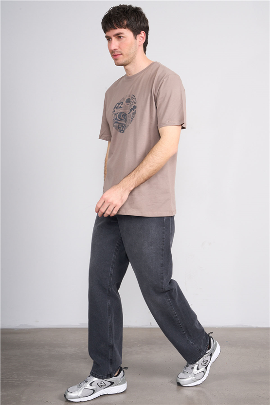 Çetinkaya Mentality 4754 Bisiklet Yaka Regular Baskılı T-shirt Koyu Vizon