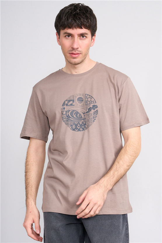 Çetinkaya Mentality 4754 Bisiklet Yaka Regular Baskılı T-shirt Koyu Vizon