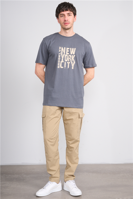 Çetinkaya Mentality 4757 Bisiklet Yaka Regular Baskılı T-shirt Koyu Gri