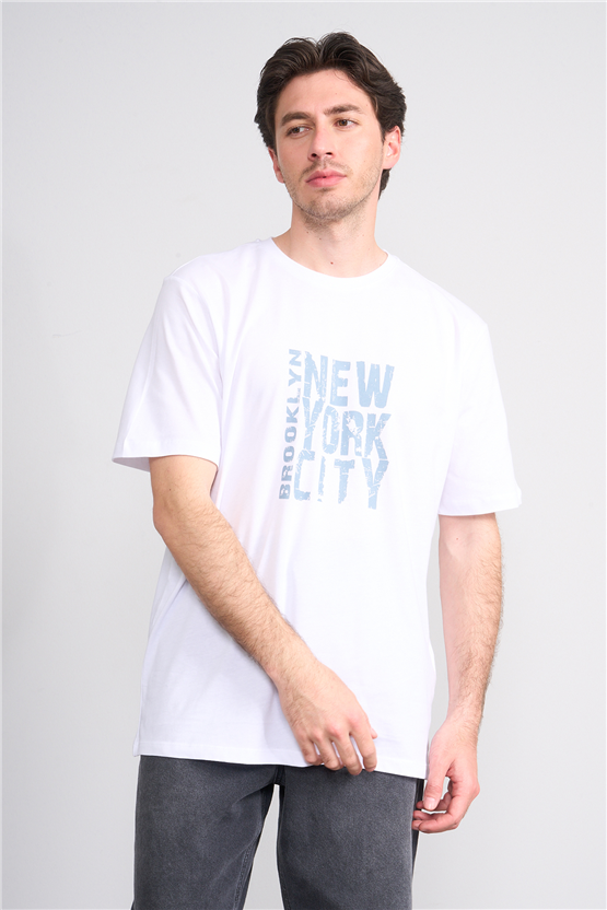 Çetinkaya Mentality 4757 Bisiklet Yaka Regular Baskılı T-shirt Beyaz