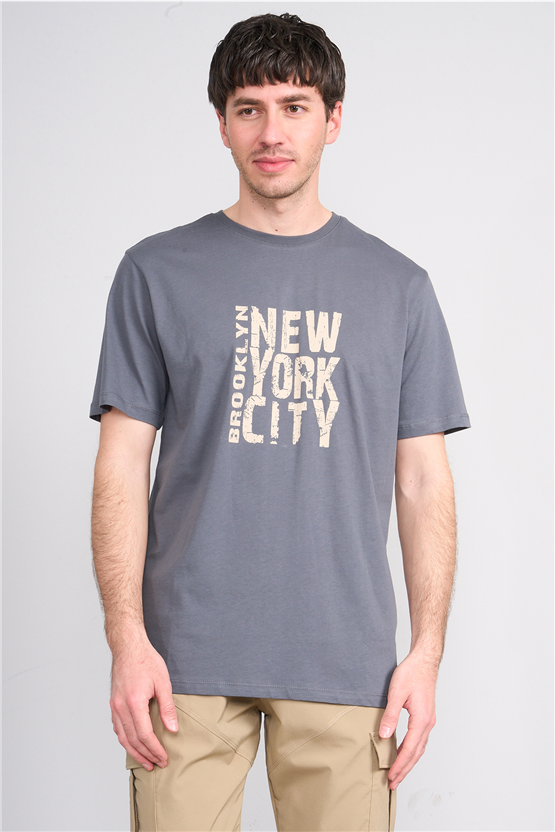 Çetinkaya Mentality 4757 Bisiklet Yaka Regular Baskılı T-shirt Koyu Gri