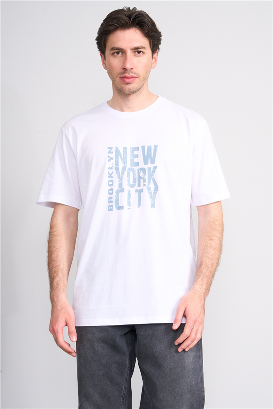 Çetinkaya Mentality 4757 Bisiklet Yaka Regular Baskılı T-shirt Beyaz