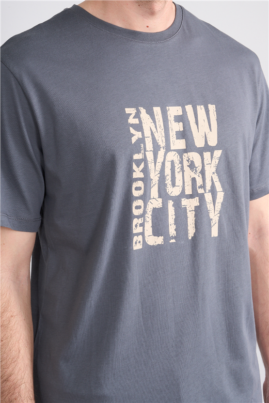 Çetinkaya Mentality 4757 Bisiklet Yaka Regular Baskılı T-shirt Koyu Gri