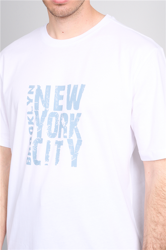 Çetinkaya Mentality 4757 Bisiklet Yaka Regular Baskılı T-shirt Beyaz