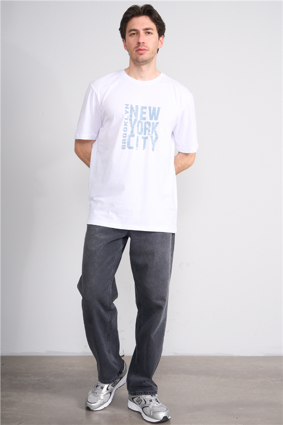 Çetinkaya Mentality 4757 Bisiklet Yaka Regular Baskılı T-shirt Beyaz