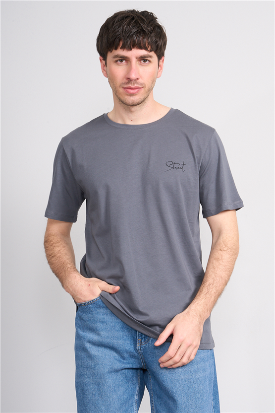 Çetinkaya Mentality 4758 Bisiklet Yaka Regular Baskılı T-shirt Koyu Gri