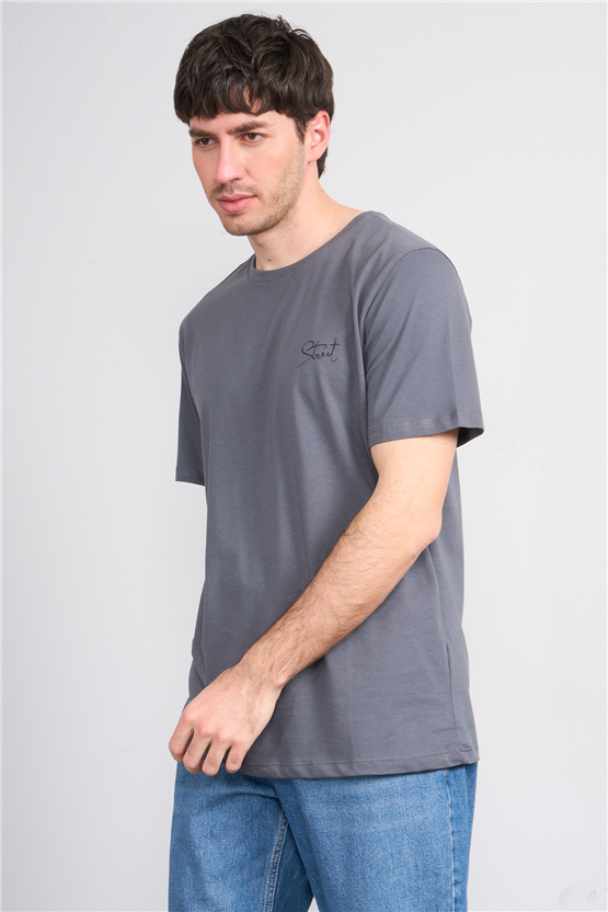 Çetinkaya Mentality 4758 Bisiklet Yaka Regular Baskılı T-shirt Koyu Gri