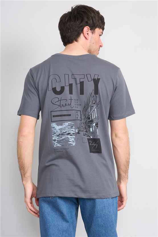 Çetinkaya Mentality 4758 Bisiklet Yaka Regular Baskılı T-shirt Koyu Gri