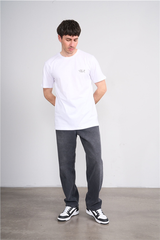 Çetinkaya Mentality 4758 Bisiklet Yaka Regular Baskılı T-shirt Beyaz