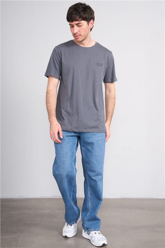 Çetinkaya Mentality 4758 Bisiklet Yaka Regular Baskılı T-shirt Koyu Gri