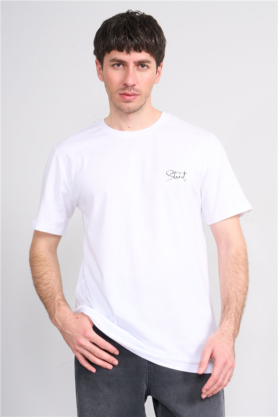 Çetinkaya Mentality 4758 Bisiklet Yaka Regular Baskılı T-shirt Beyaz