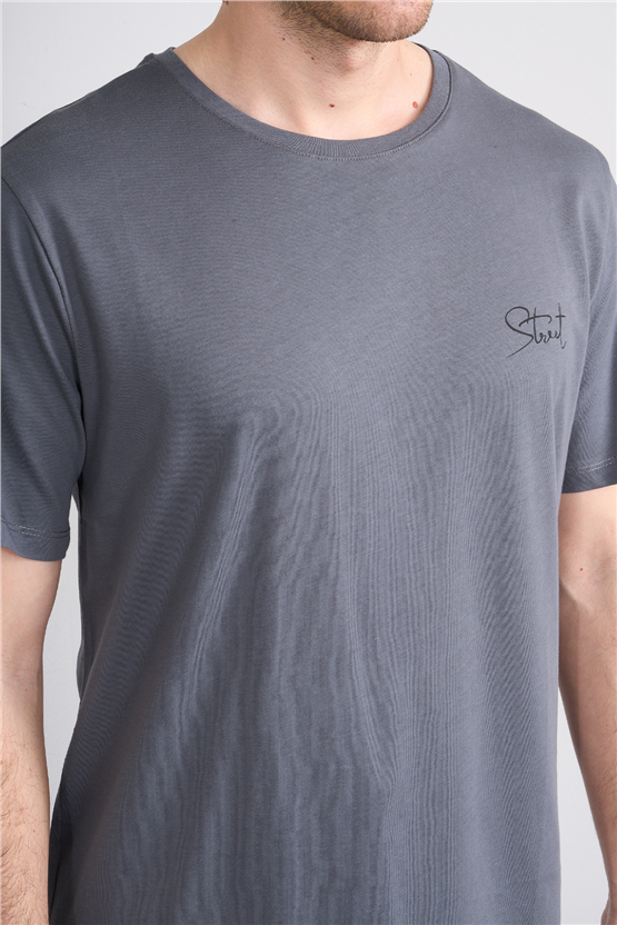 Çetinkaya Mentality 4758 Bisiklet Yaka Regular Baskılı T-shirt Koyu Gri