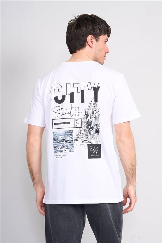 Çetinkaya Mentality 4758 Bisiklet Yaka Regular Baskılı T-shirt Beyaz
