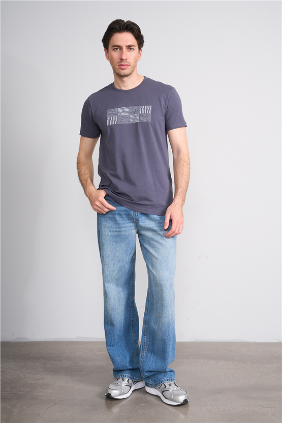 Çetinkaya Mentality 4824 Bisiklet Yaka Regular Baskılı T-shirt Füme