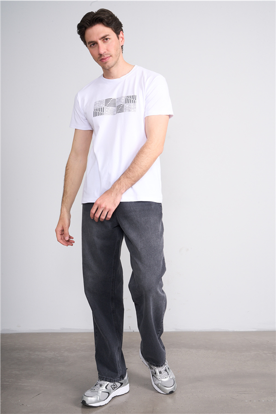 Çetinkaya Mentality 4824 Bisiklet Yaka Regular Baskılı T-shirt Beyaz