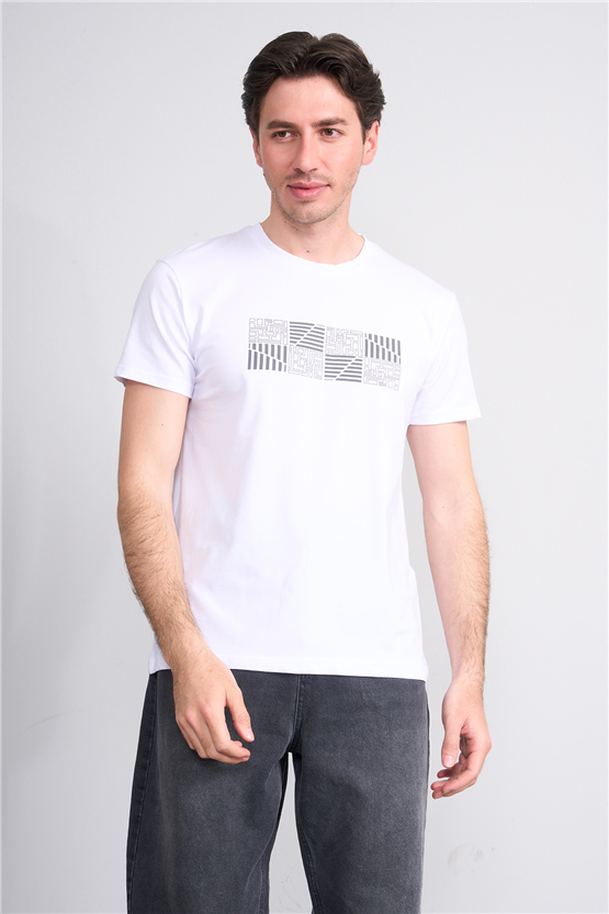 Çetinkaya Mentality 4824 Bisiklet Yaka Regular Baskılı T-shirt Beyaz