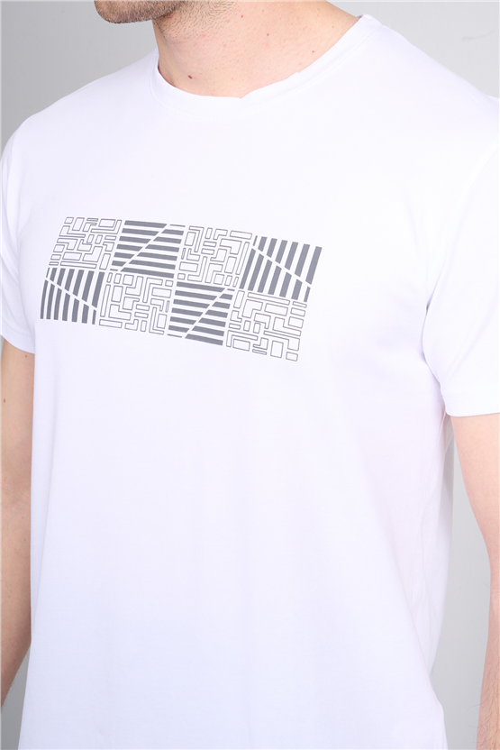 Çetinkaya Mentality 4824 Bisiklet Yaka Regular Baskılı T-shirt Beyaz