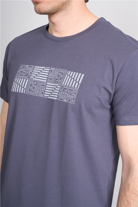 Çetinkaya Mentality 4824 Bisiklet Yaka Regular Baskılı T-shirt Füme