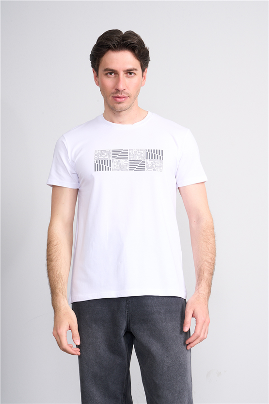 Çetinkaya Mentality 4824 Bisiklet Yaka Regular Baskılı T-shirt Beyaz