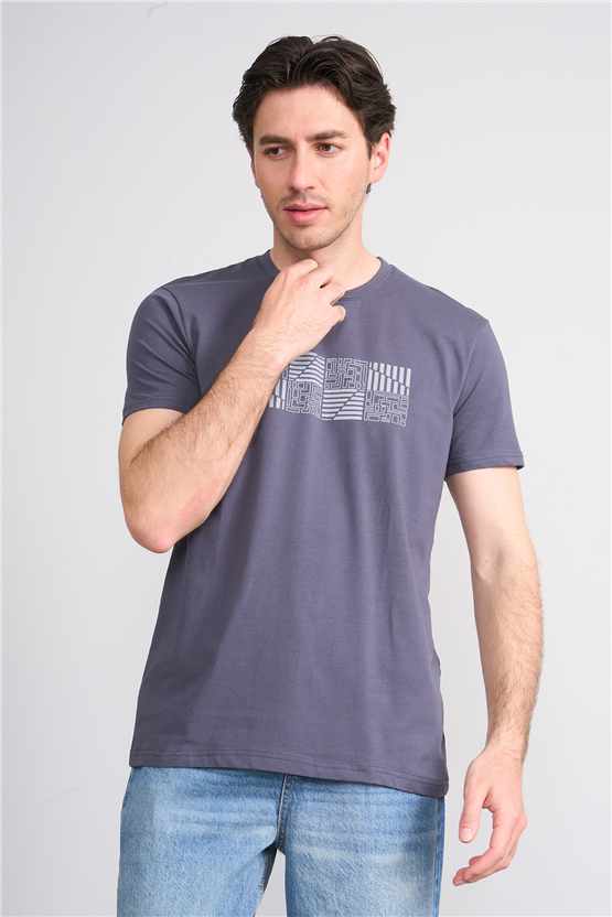 Çetinkaya Mentality 4824 Bisiklet Yaka Regular Baskılı T-shirt Füme