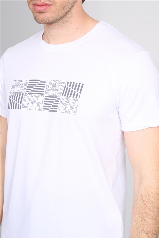 Çetinkaya Mentality 4824 Bisiklet Yaka Regular Baskılı T-shirt Beyaz