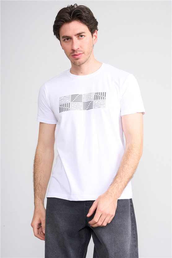 Çetinkaya Mentality 4824 Bisiklet Yaka Regular Baskılı T-shirt Beyaz