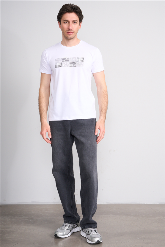 Çetinkaya Mentality 4824 Bisiklet Yaka Regular Baskılı T-shirt Beyaz