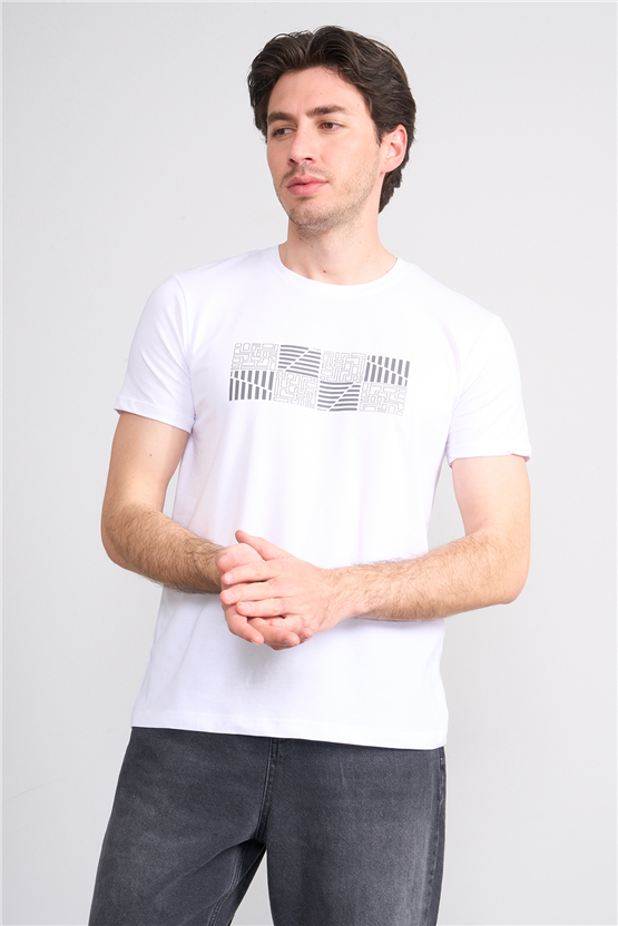 Çetinkaya Mentality 4824 Bisiklet Yaka Regular Baskılı T-shirt Beyaz