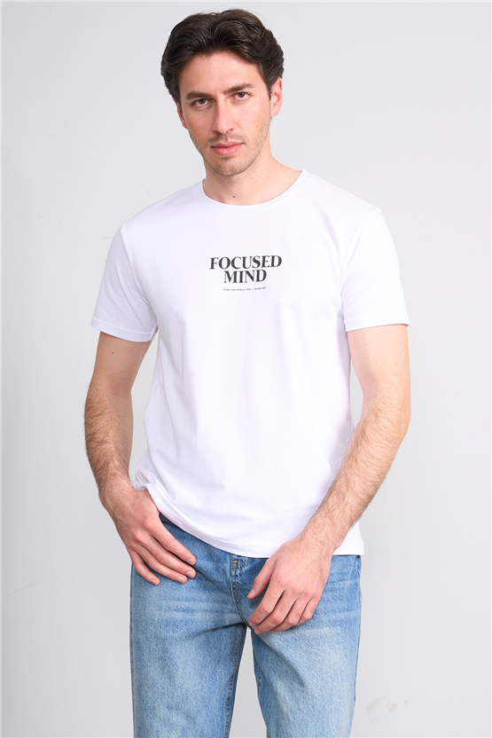 Çetinkaya Mentality 4825 Bisiklet Yaka Regular Baskılı T-shirt Beyaz