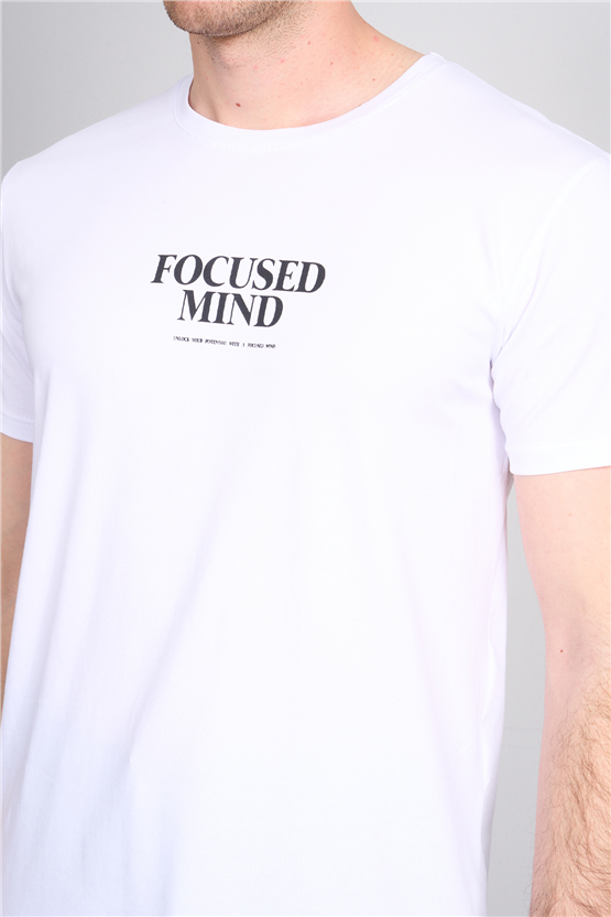 Çetinkaya Mentality 4825 Bisiklet Yaka Regular Baskılı T-shirt Beyaz
