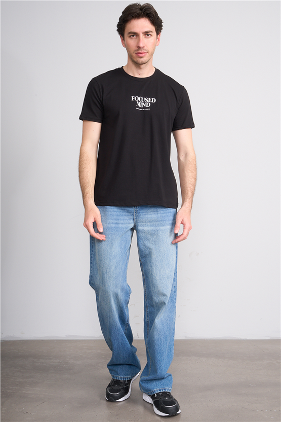 Çetinkaya Mentality 4825 Bisiklet Yaka Regular Baskılı T-shirt Siyah