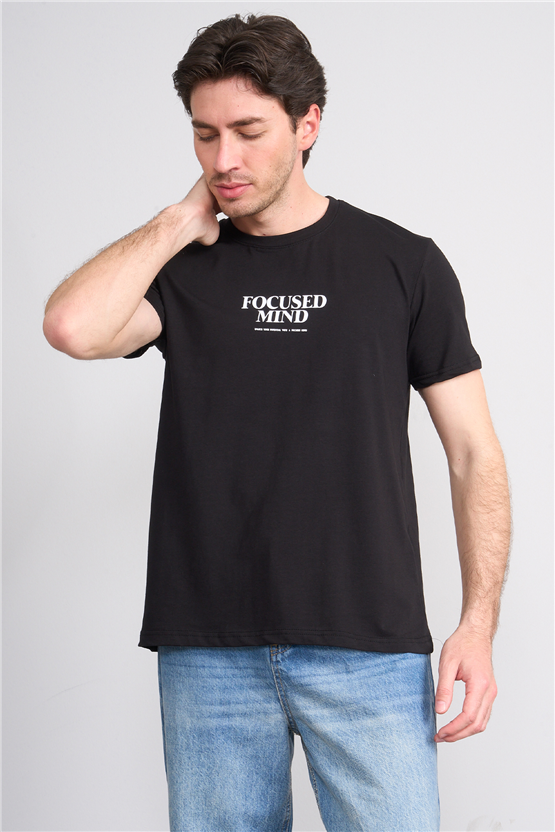 Çetinkaya Mentality 4825 Bisiklet Yaka Regular Baskılı T-shirt Siyah