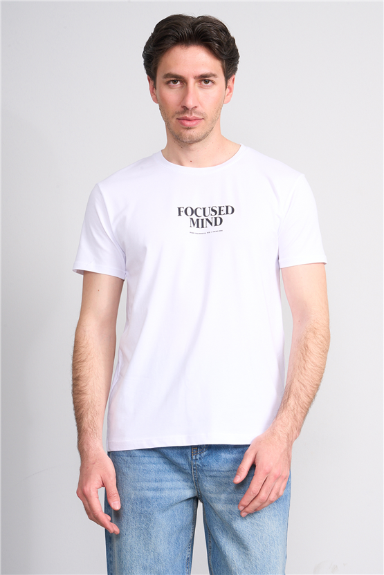 Çetinkaya Mentality 4825 Bisiklet Yaka Regular Baskılı T-shirt Beyaz