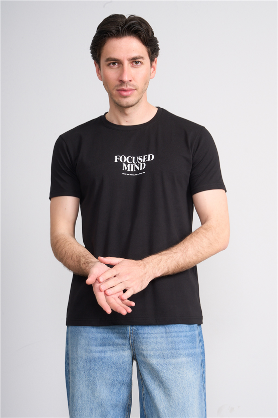 Çetinkaya Mentality 4825 Bisiklet Yaka Regular Baskılı T-shirt Siyah