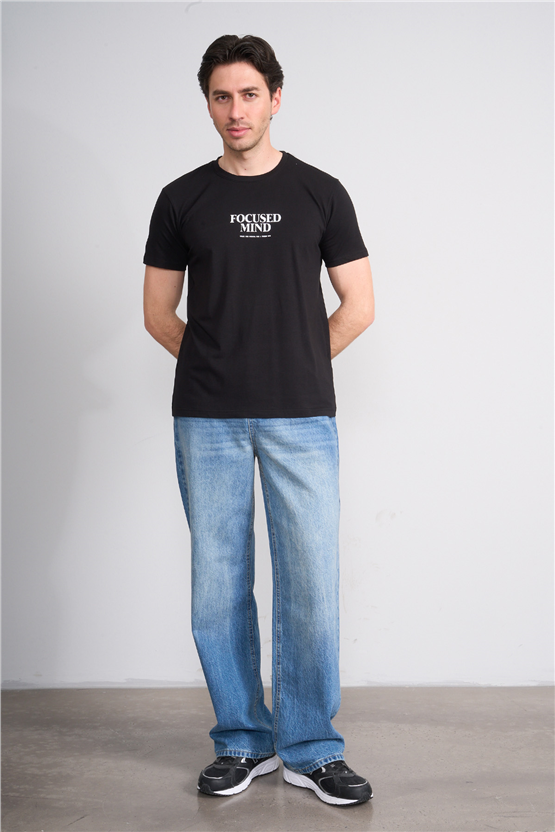 Çetinkaya Mentality 4825 Bisiklet Yaka Regular Baskılı T-shirt Siyah
