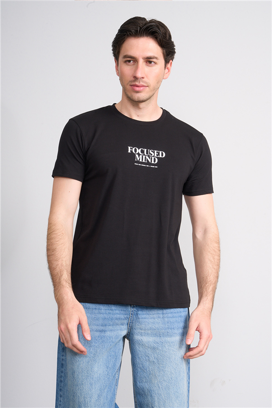 Çetinkaya Mentality 4825 Bisiklet Yaka Regular Baskılı T-shirt Siyah