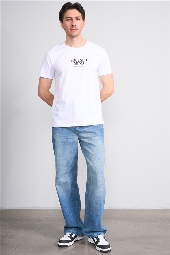 Çetinkaya Mentality 4825 Bisiklet Yaka Regular Baskılı T-shirt Beyaz