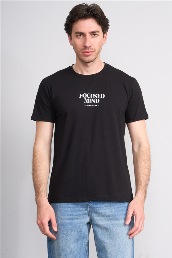 Çetinkaya Mentality 4825 Bisiklet Yaka Regular Baskılı T-shirt Siyah