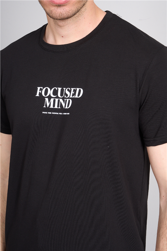 Çetinkaya Mentality 4825 Bisiklet Yaka Regular Baskılı T-shirt Siyah