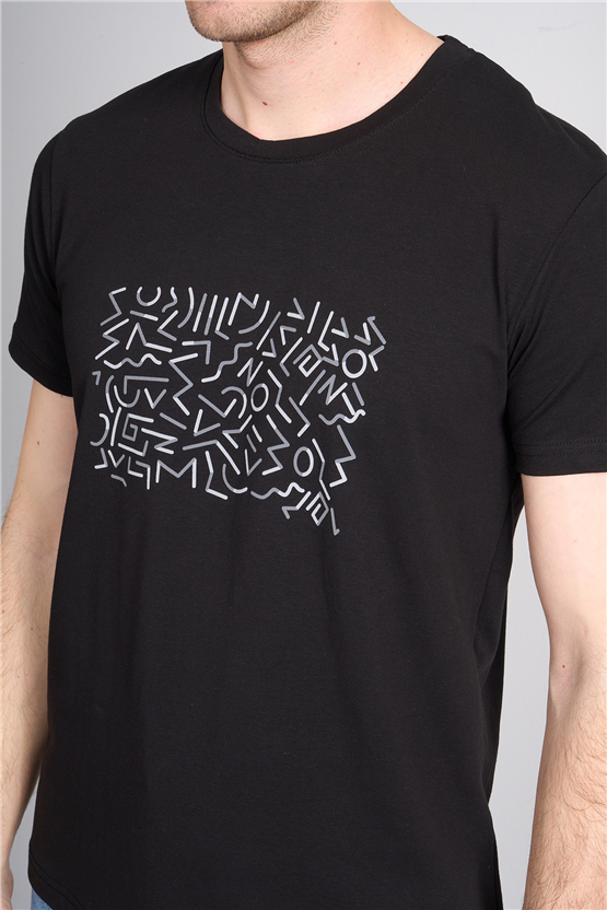 Çetinkaya Mentality 4827 Bisiklet Yaka Regular Baskılı T-shirt Siyah