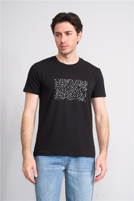 Çetinkaya Mentality 4827 Bisiklet Yaka Regular Baskılı T-shirt Siyah